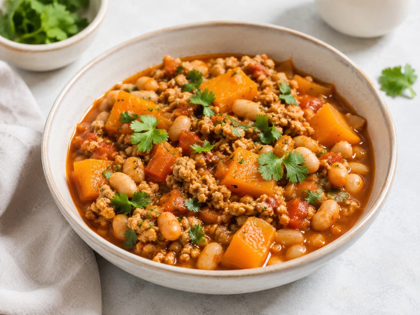 Chili de pavo con alubias blancas y calabaza