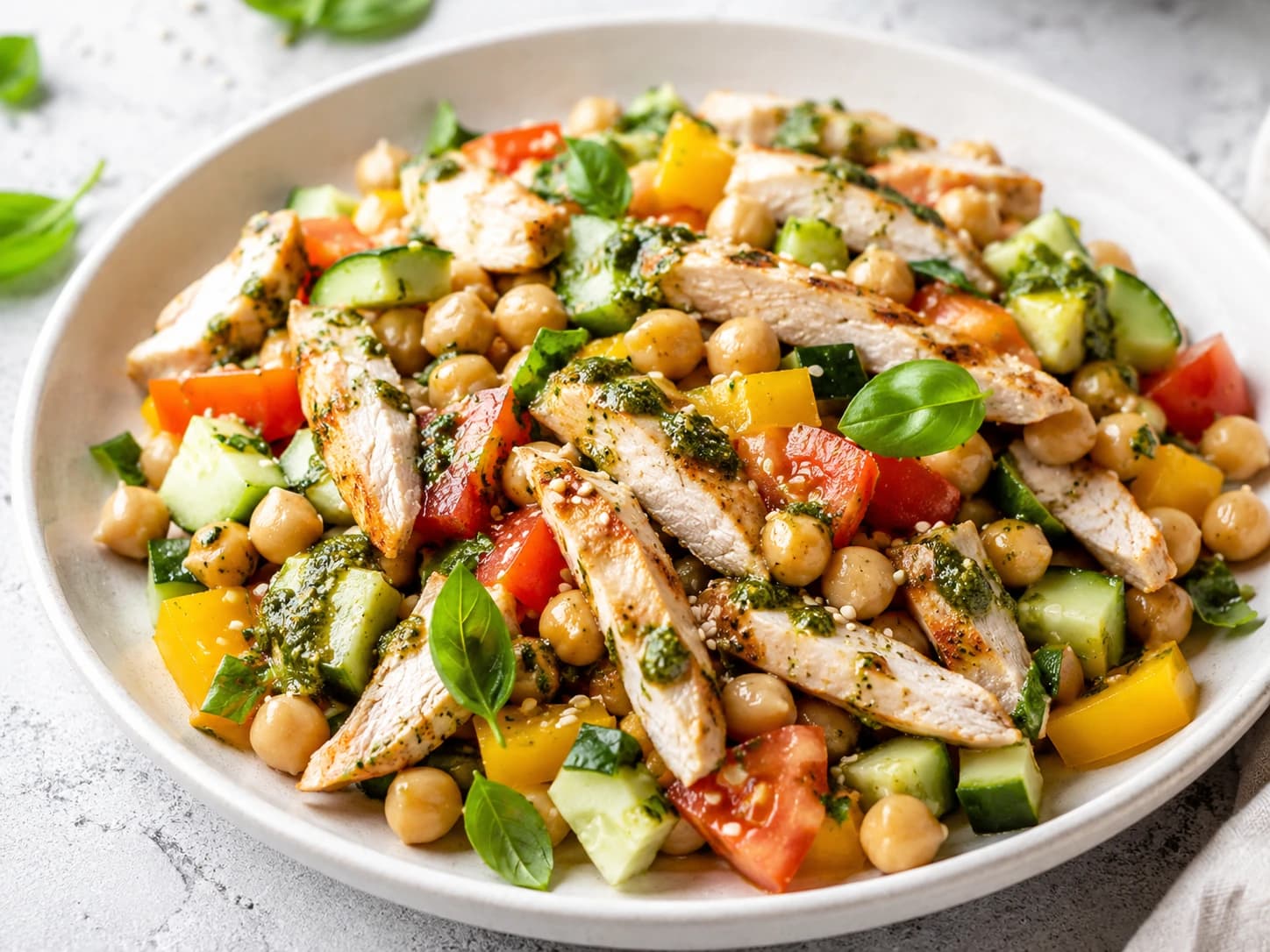 Pollo mediterráneo con quinoa, pepino y aceitunas