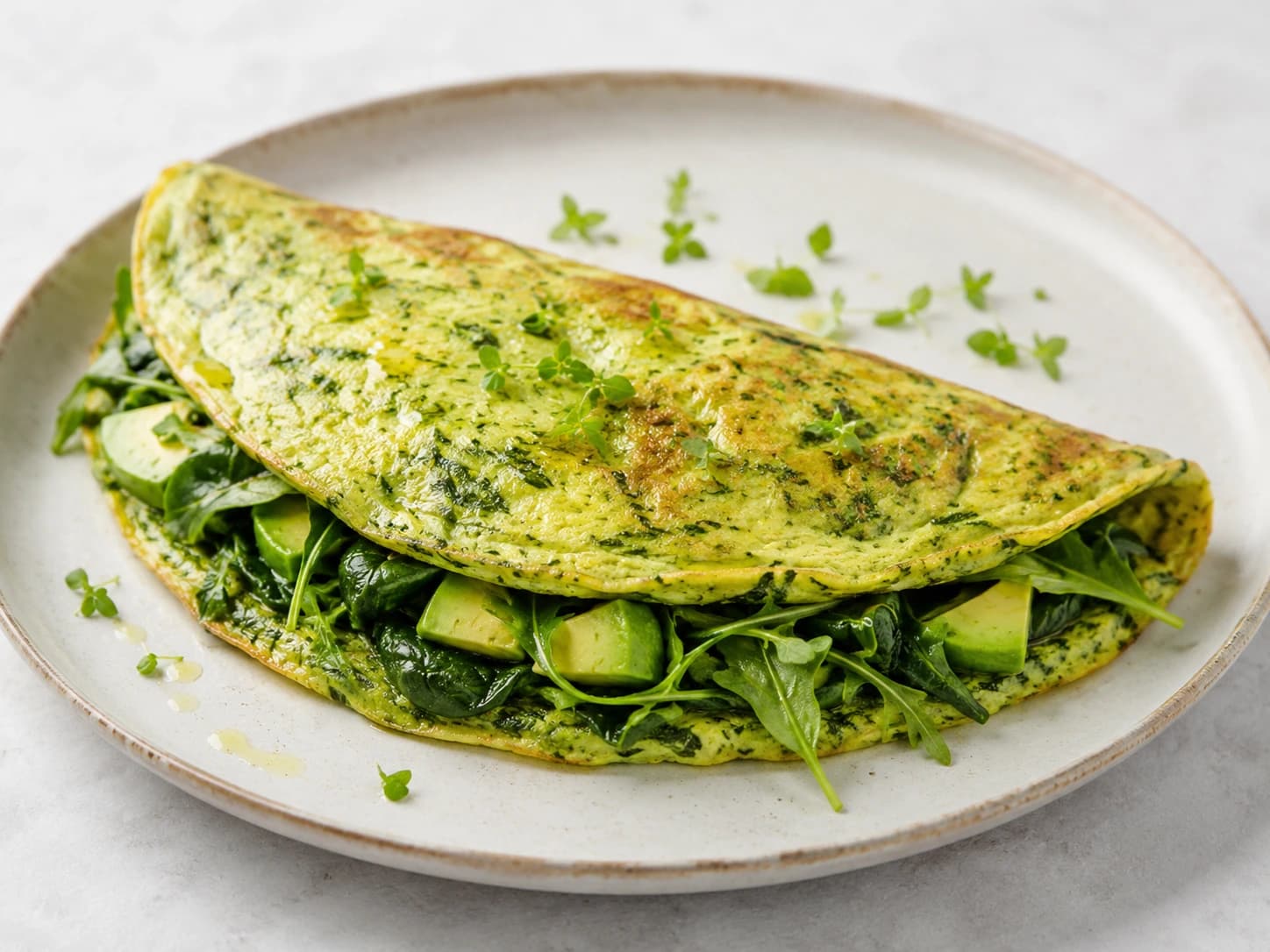 Tortilla verde de espinacas, rúcula y aguacate